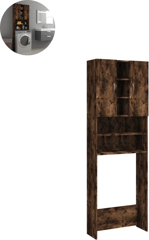 Gecheer Badkamermeubel, opbergkast onder de gootsteen, gerookt eiken, 100 x 38,5 x 45 cm, bewerkt hout Gecheer Badkamermeubel, opbergkast onder de gootsteen, gerookt eiken, 100 x 38,5 x 45 cm, bewerkt hout