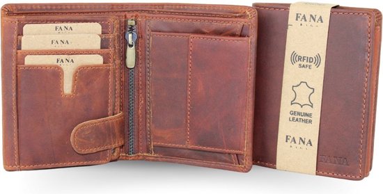 Baur Portemonnee voor heren, echt leer met RFID-bescherming, grote portemonnee in staand formaat van nappaleer, met 8 kaartvakken, groot muntvak, donkerbruin, 12,5 x 9,5 x 2,5 cm, Staand formaat met