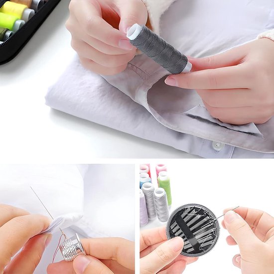 Naaiset voor op reis - 226 delige naai-accessoireset voor beginners - mini naaiset voor thuis, reizen, kamperen - noodgevallen - spoeldraad - schaar - schroefdraad - vingerhoed kamperen voor beginners — afbeelding 5