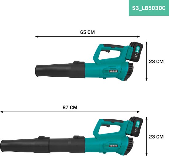 VONROC Accu Bladblazer 20V - Axiaal model - Luchtsnelheid 129 km/u - Luchtvolume 7m3/min - Incl. 4.0Ah Accu en snellader van VONROC — afbeelding 4