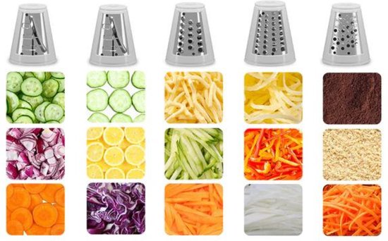 HOMELUX - Elektrische Groentesnijder - 5-in-1 Rasp & Snijmachine - Multifunctionele Elektrische Rasp - 5 Verwisselbare Trommelmessen - Kaasrasp, Groenten, Fruit, Chocolade - Snel, Veilig & Compact - Groentesnijder Elektrisch BPA-vrij van Homelux — afbeelding 3