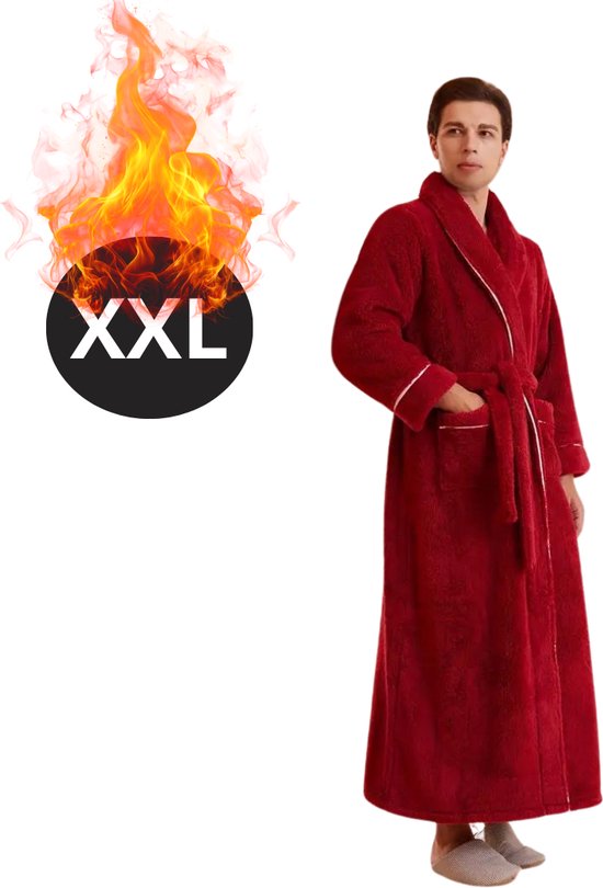Nivard Badjas Heren - Fleece - Katoen - Badstof - Sauna - Hamam - Wafel - Bathrobe - Duster - Ochtendjas - Spa - Kimono - Rood XXXL