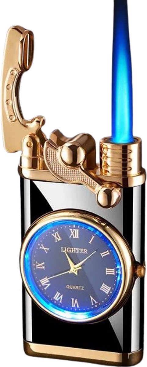 Luxe Aansteker - Zwarte Aansteker - Cadeau voor Vrouw - Cadeau voor Man - Aansteker met Klok - Kerstcadeau - Valentijnscadeau - Moederdag - Vaderdag - Verjaardag - Kerst Geschenk - Aansteker Windproof - Aansteker Gas - Aanstekers