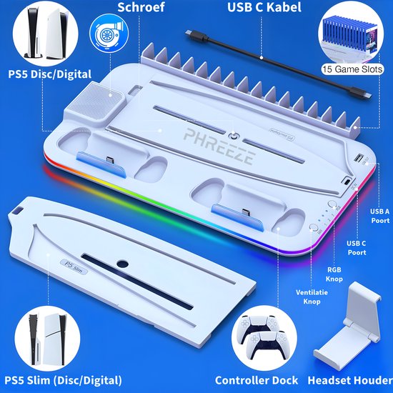 Support de console – Convient pour chargeur de contrôleur de station de charge Playstation 5 – Accessoires de vêtements pour bébé – Station d'accueil – Convient pour Sony PlayStation 5, PS5, Slim, Digital, Disc – Station de charge – Wit