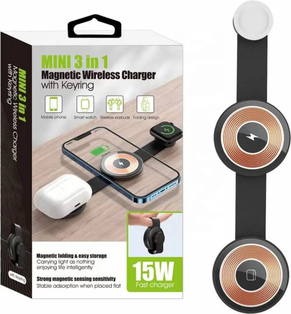 3 in 1 Draadloze Oplader (wit) – Draadloze opladers – Draadloze Opladers – Geschikt voor iPhone / Samsung – Smartwatch / Smartphone / Draadloze Oordopjes