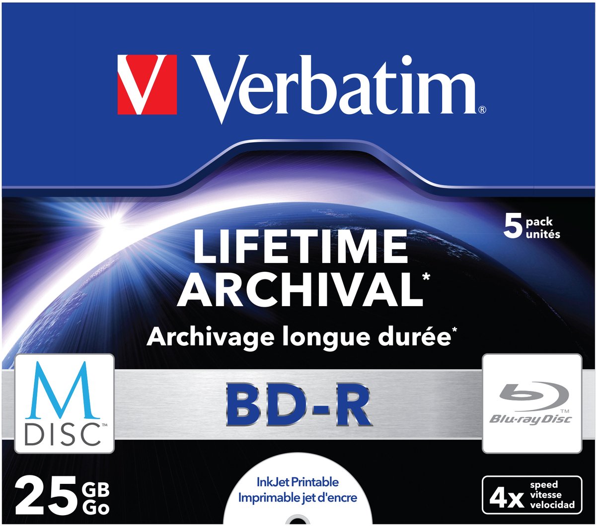 Verbatim 43823 M-Disc Blu-ray 25 GB 5 stuk(s) Jewelcase Bedrukbaar