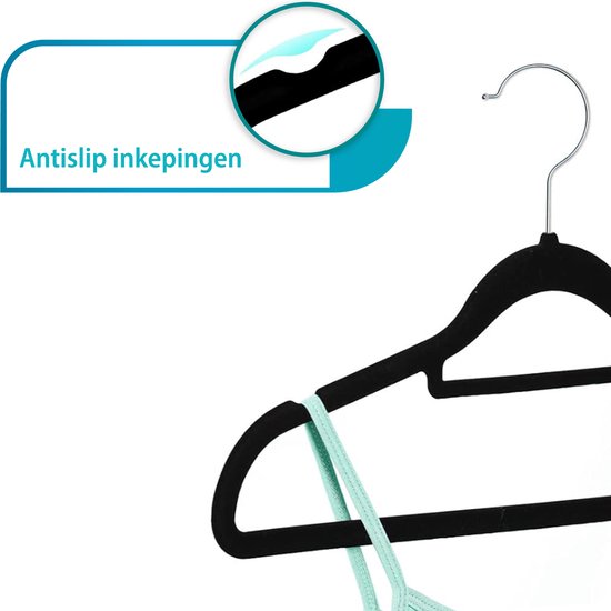 LitaLente Cintres en Velours – Pendentifs Antidérapants en Velours de Premium avec Barre à Pantalons, Crochet Rotatif à 360°, Gain de Place et Durable – Set de 50 Pièces, Zwart