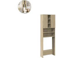 Wasmachine ombouw - Kast - Opbouwmeubel - Verhoger - Wasmachine meubel - Opbergkast - Hout - 64x25,5x190 cm - Sonoma Eiken