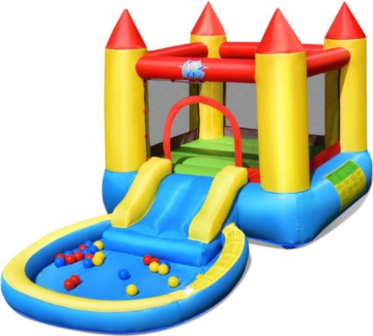 Thuys – Springkasteel – Springkussen – Met Glijbaan – Waterpret Speelgoed Buiten – Waterglijbaan Opblaasbaar – Extra Veilig – Multicolour