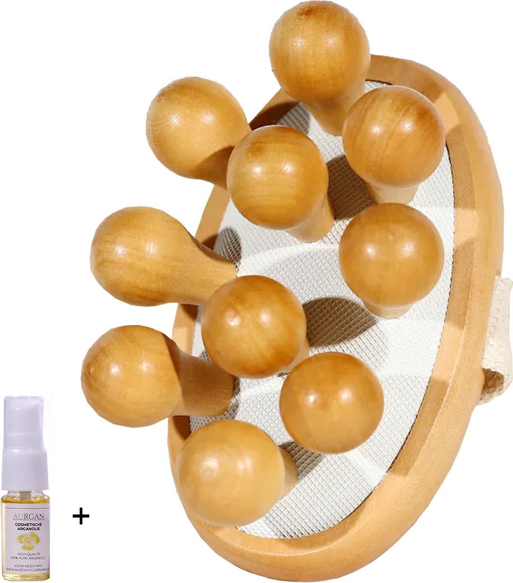 Goedkoopste Aurgan Houten Anti-Cellulitis Massageborstel - Handformaat - Trigger point massage