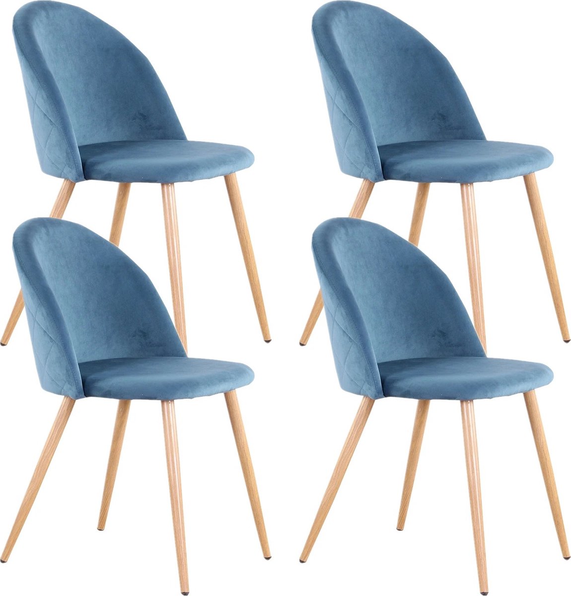 Roxana® Stoelen - Eetkamerstoelen - Set Van 4 - Blauw - Fluweel - Eetkamer - Modern - 80x43x48 Cm