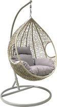 Bol.com Rijoka Hangstoel Eggy Twisted Schommelstoel – Grijs Rattan - Grijs Kussen - Medium - Voor personen 1.60m Max. aanbieding