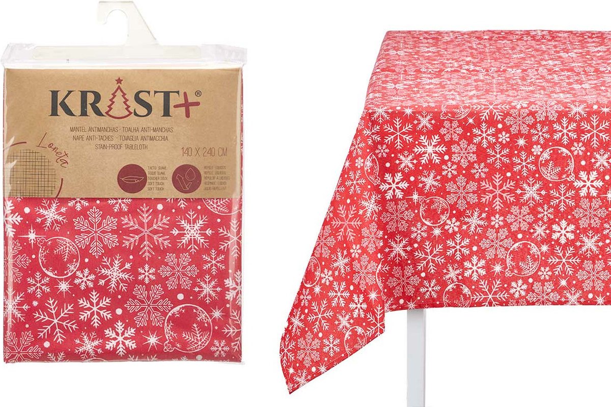 Krist+ kerst tafellaken/tafelkleed - 140 x 240 cm - rood - sneeuwvlokken
