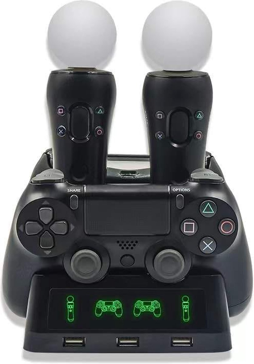 4-in-1 Dualshock Controller Dock Charger Geschikt voor Playstation 4 Controller - Playstation Slim & Pro - Oplaadstation Ps4 - Ps4 Move