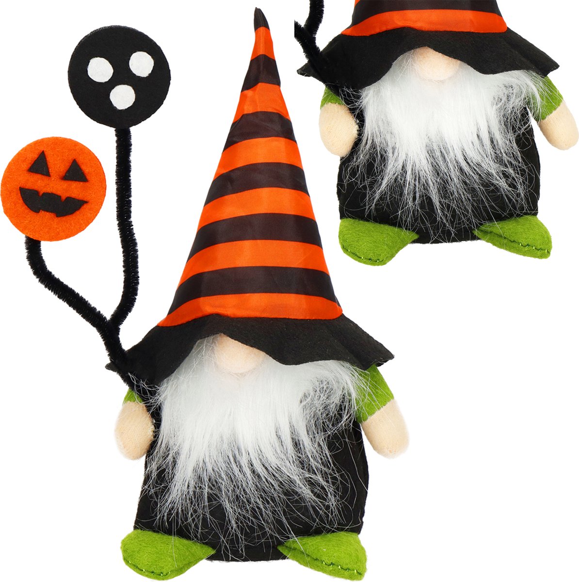 Vrolijke kerstkabouter van Springos in Halloween-thema, 20 cm hoog.