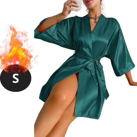 Nivard Satijnen Jurk - Slipdress - Pyama Dames - Badjas - Ochtendjas - Kimono - Erotisch - Kamerjas - Groen S