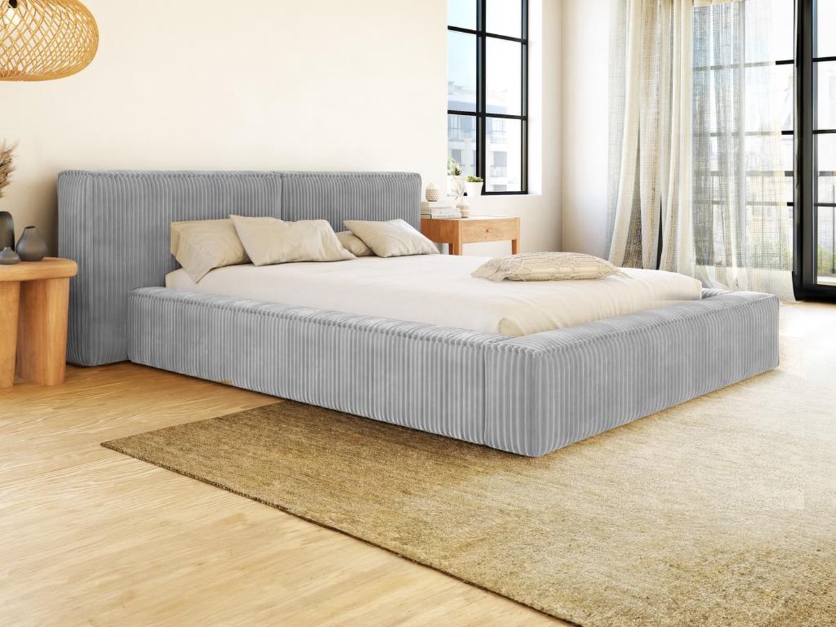 Vente-unique Bed met opbergruimte fluweel lichtgrijs 180 x 200 cm (Super King Size Bed)