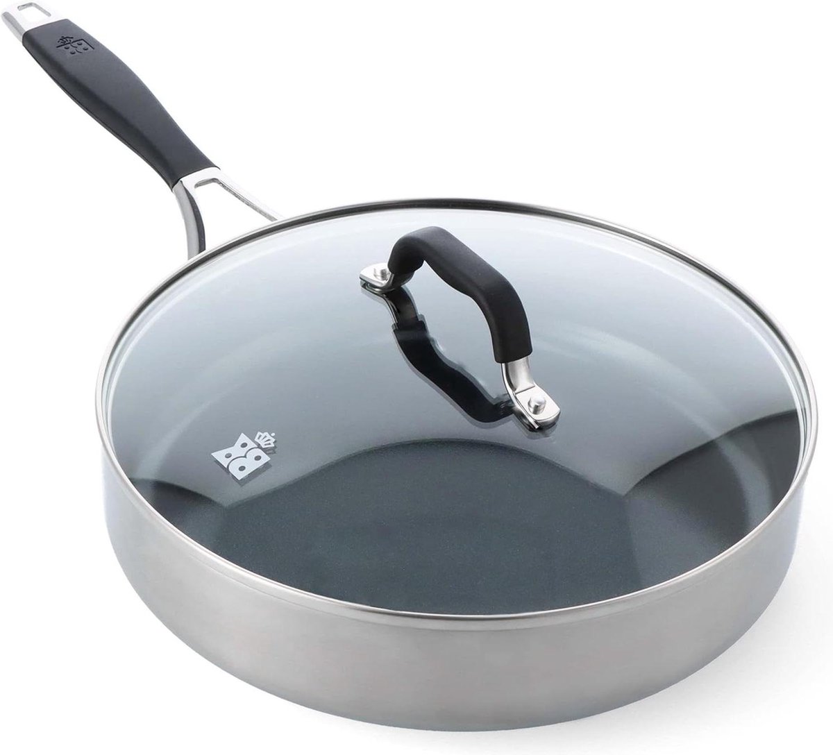 Roestvrijstalen Braadpan 28 cm/36 L met Keramische Antiaanbaklaag - PFAS-vrij - Inductie - Blijf Koel Handgreep - Vaatwasmachinebestendig - Ovenbestendig - Zilver & Zwart