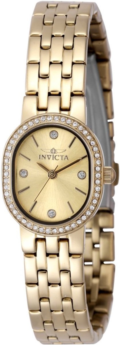 Invicta Angel 48135 Dames Horloge - Waterdicht - Analoog - Quartz Uurwerk - Roestvrij Staal met gouden Wijzerplaat - 20mm