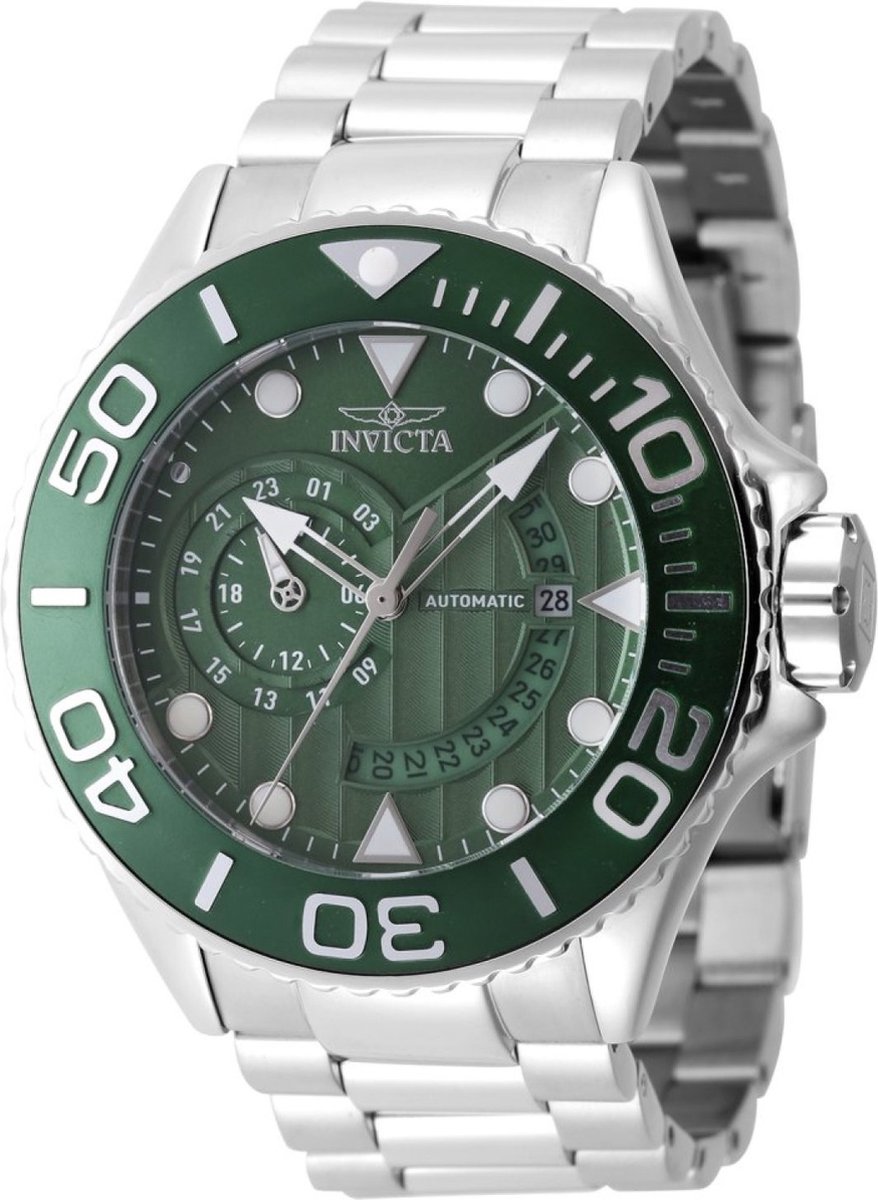 Invicta Grand Diver 47542 Heren Horloge - Waterdicht - Analoog - Automatisch Uurwerk - Roestvrij Staal met groene Wijzerplaat - 52mm