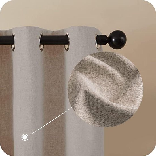Topfinel 100% verduisterende gordijnen, crème, linnenlook, ondoorzichtig, set van 2 panelen, 140 x 260 cm, voor woonkamer, slaapkamer