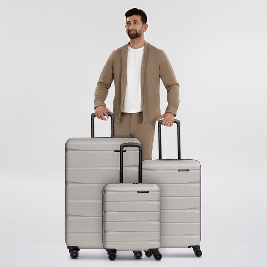 Franky Munich 4.0 Kofferset, harde trolley, handbagage, koffer met 4 wielen van een expansievouw, kruispakriem, vergrendelbare handgreep en TSA- cijferslot, 34 l/60 l/105 l, Beige Dull