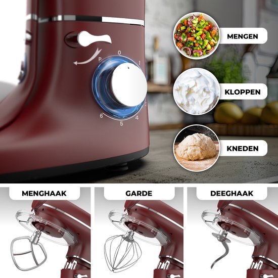 Fentic Keukenmachine - 2000W - Keukenrobot - Incl. Pastaroller en extra accessoires - 6,2L Mengkom - Foodprocessor - Pastamachine - Rood van Merkloos — afbeelding 3