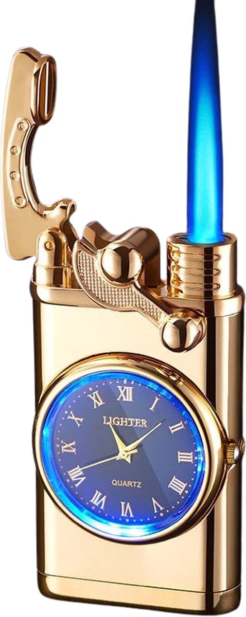 Luxe Aansteker - Gouden Aansteker - Cadeau voor Vrouw - Cadeau voor Man - Aansteker met Klok - Kerstcadeau - Valentijnscadeau - Moederdag - Vaderdag - Verjaardag - Kerst Geschenk - Aansteker Windproof - Aansteker Gas - Aanstekers