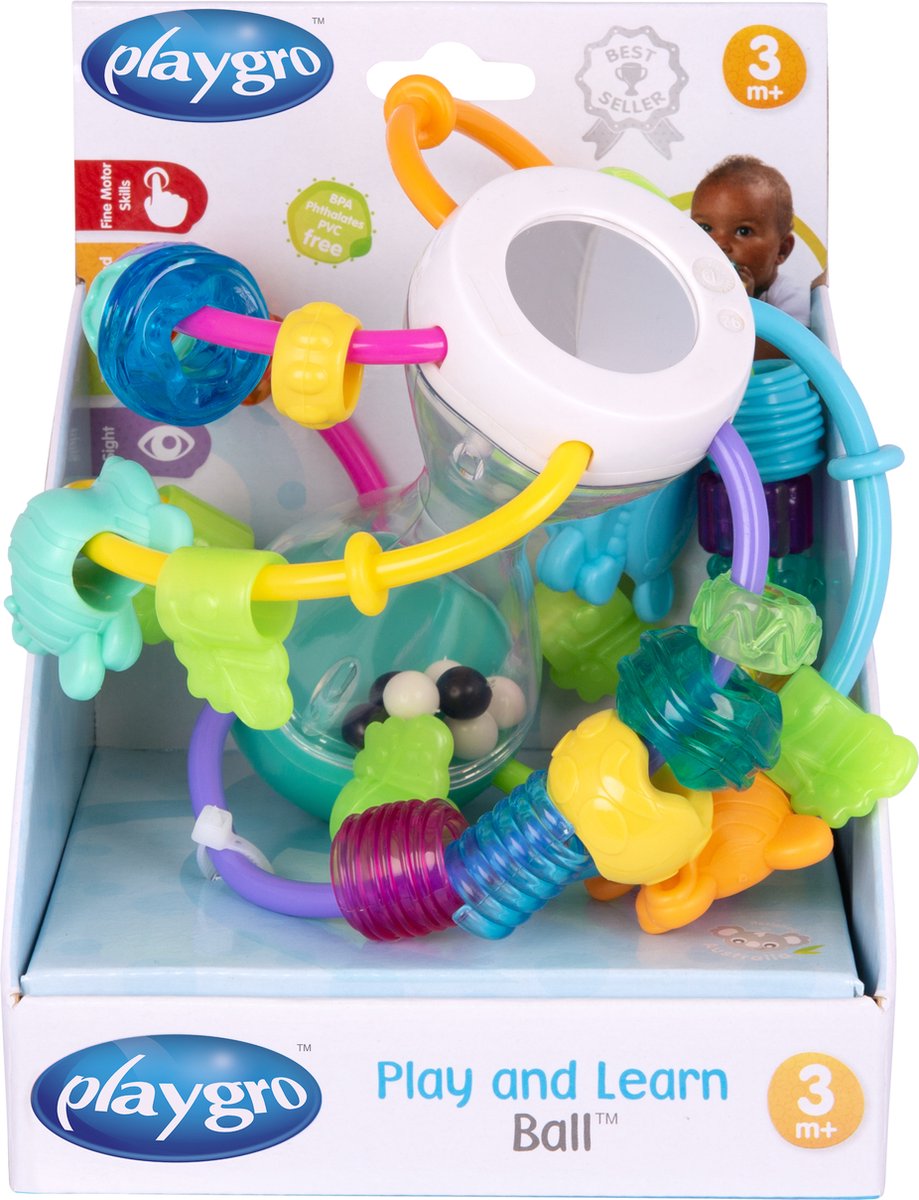 Playgro- Spelen en leren bal - Baby bal - Baby Speelgoed - Educatief baby speelgoed - Speelgoed Baby - Activity centre - Rammelaar - Activiteiten speelgoed - Cadeau - stimuleert ontwikkeling
