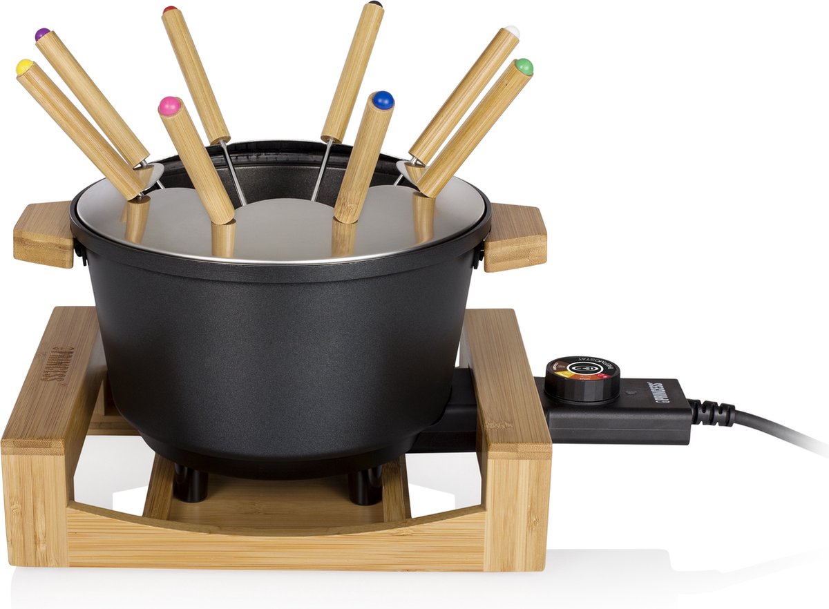 Princess Fonduepan 173025 – Elektrische fondueset - 8 personen - Geschikt voor kaas, olie, chocolade en bouillon - 2 meter snoer - Regelbare thermostaat - Bamboe – 1.5 liter — cadeau in Kookcadeaus - foto 3