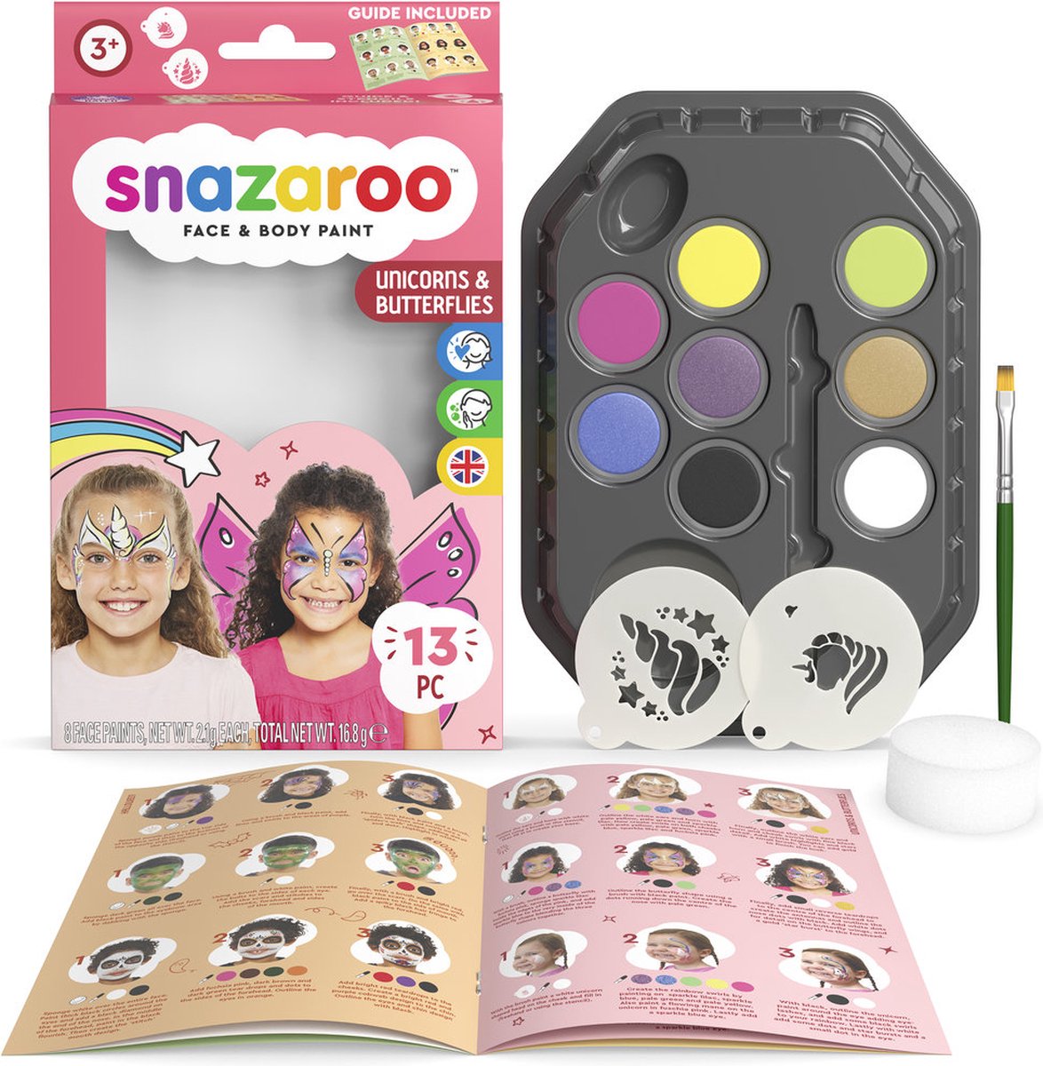 Snazaroo 1172181 Unicorn & Butterfly Aqua Schminke – Kinder Schminke – Eenhoorn & Vlinder Schminkset – Veilig & Hypoallergeen