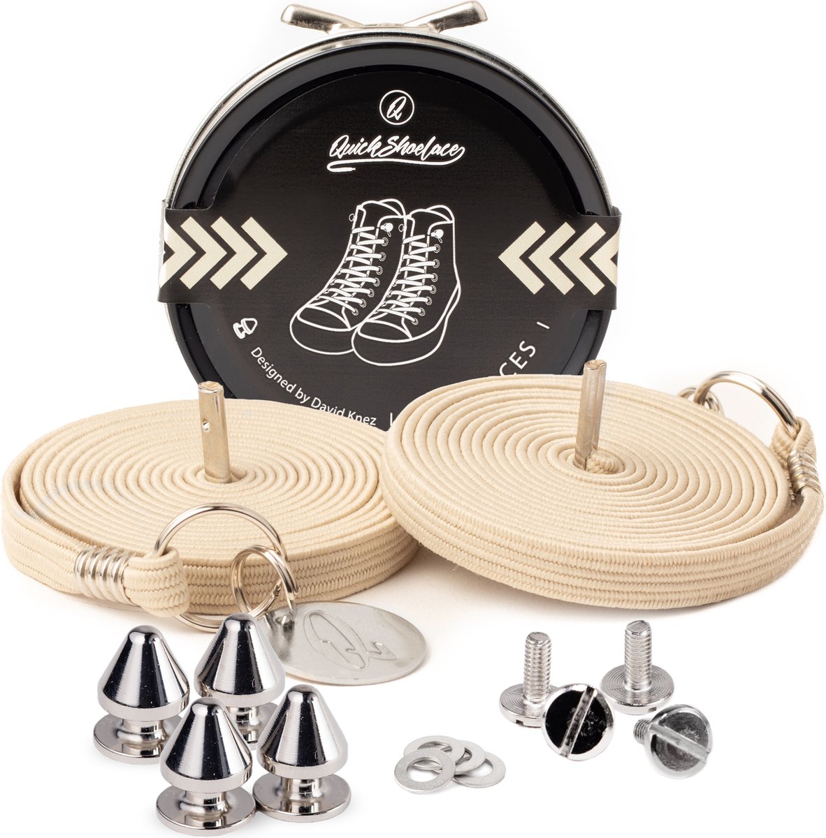 Quick shoelaces - Met één hand veters strikken - Casual Candle - Schoenveter met fixatie spikes - Creme wit