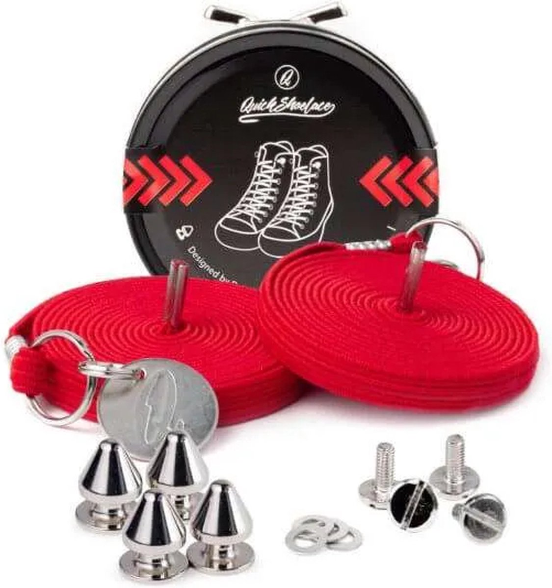 Quick shoelaces - Met één hand veters strikken - Casual Bloodred - Schoenveter met fixatie spikes - Bloed rood