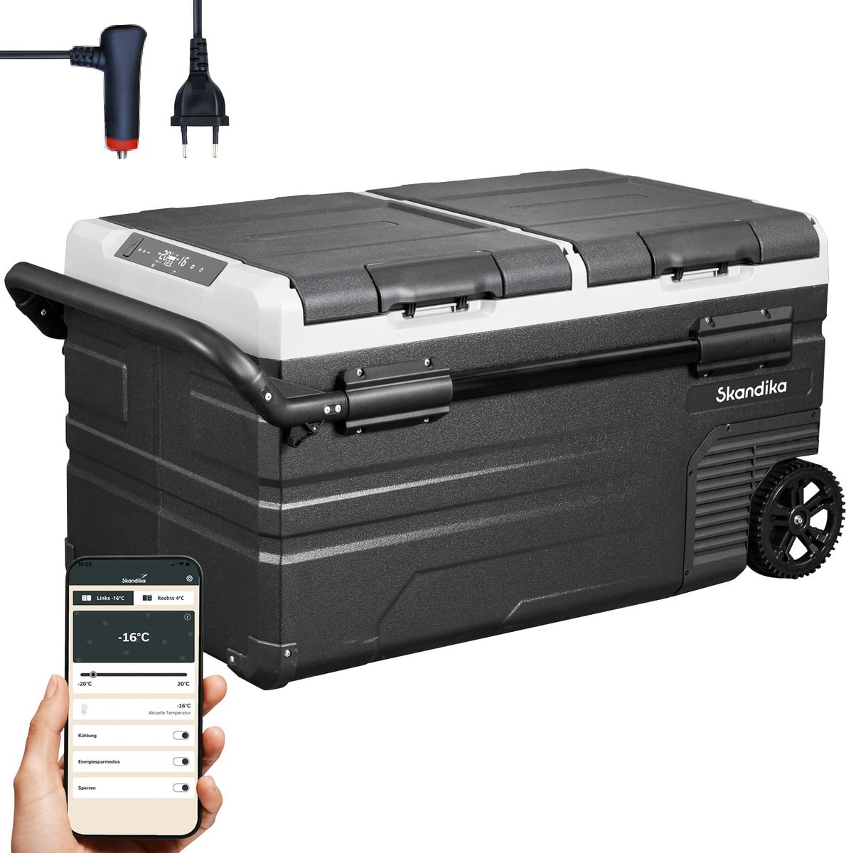 Skandika koelbox Routa 75 L - Compressor koelbox +20 ° tot -20 °C | App-bediening, 2 zones, auto-koelkast met 2 vakken, stil, eco-modus | Camping koelkast voor auto, vrachtwagen, bus, camper