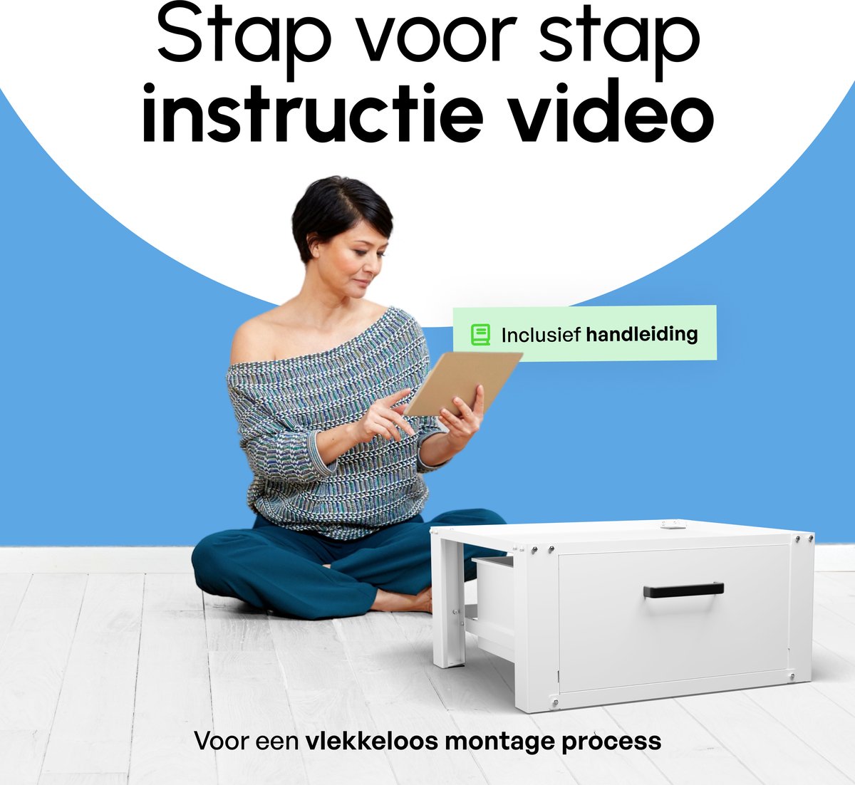 Bodo® - Wasmachine Verhoger - Kast - Ombouw met Lade - Wit - 63x54x31cm — afbeelding 4