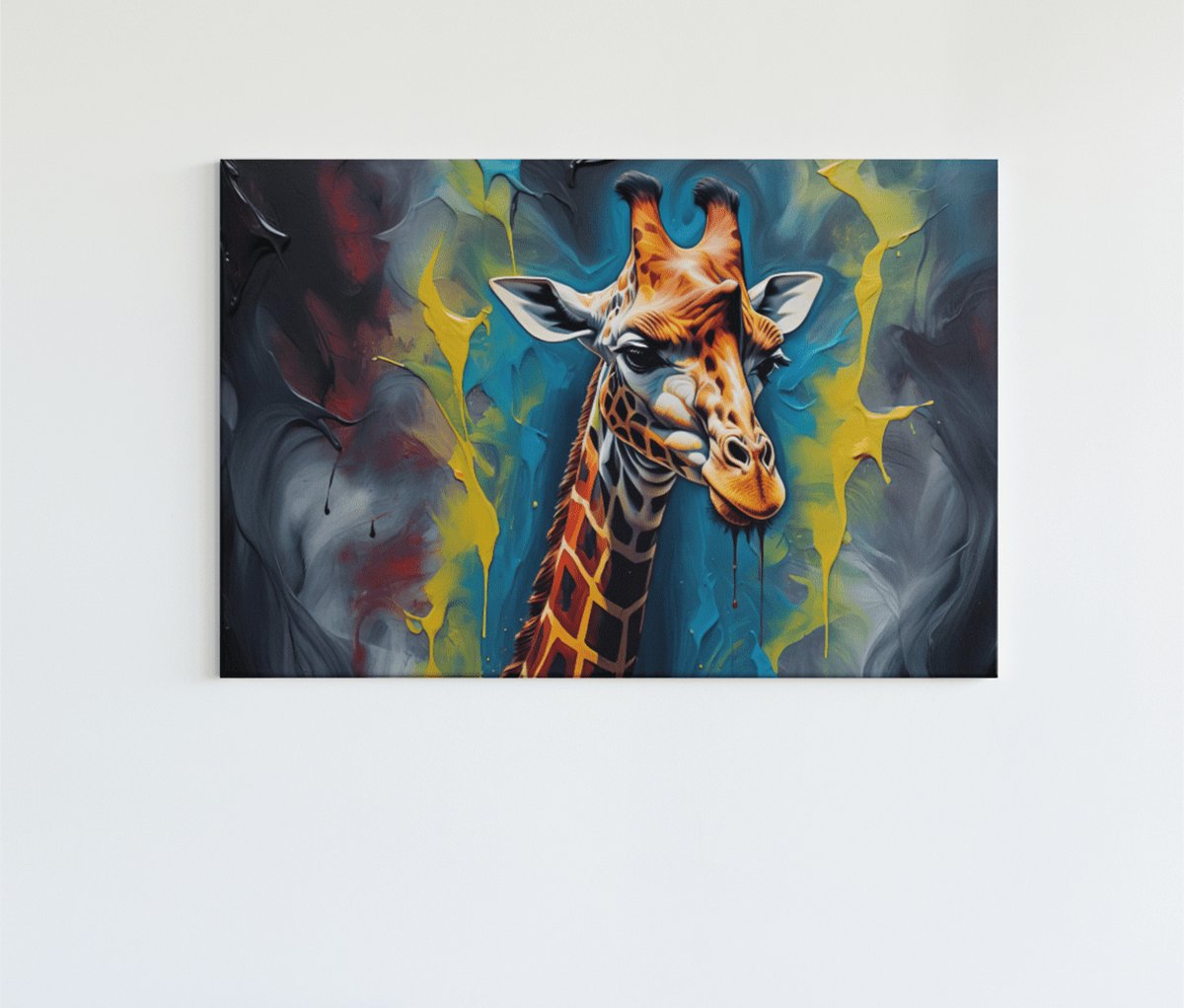 Trendex Global Canvas Schilderij - Dieren - Giraffe - Olieverf - 150x100x2 cm Kleurrijk