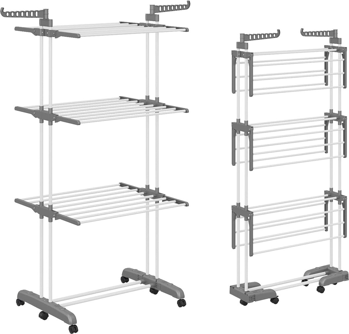 Goedkoopste Toren Droogrek met 6 Vouwbare Vleugels - 3 Niveau's - Uitschuifbaar tot 130 cm - Opvouwbare Pootjes - Ruimtebesparend Binnen & Buiten - Grijs