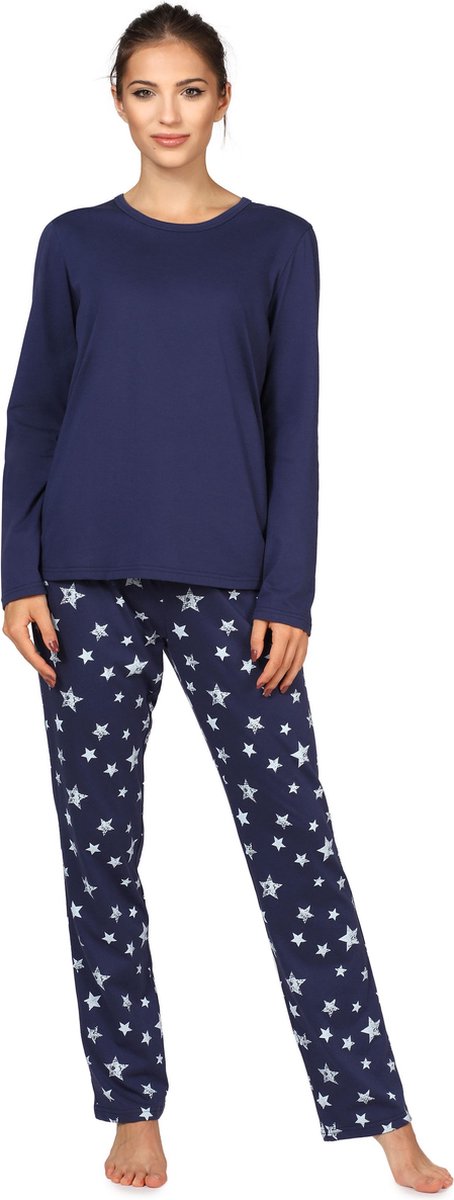 Bellivalini Dames Pyjama - Lange mouwen - Lange broek - Katoen - BLV-BLV50-167-PJ - Marineblauw Marineblauw Sterren - S