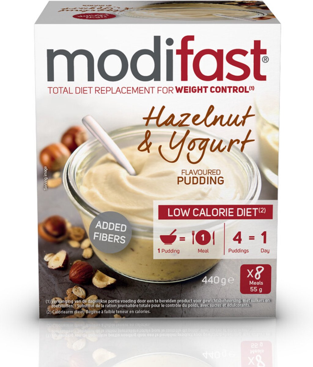 Goedkoopste 2x Modifast Intensive Pudding Yoghurt Hazelnoot 8 x 55 gr