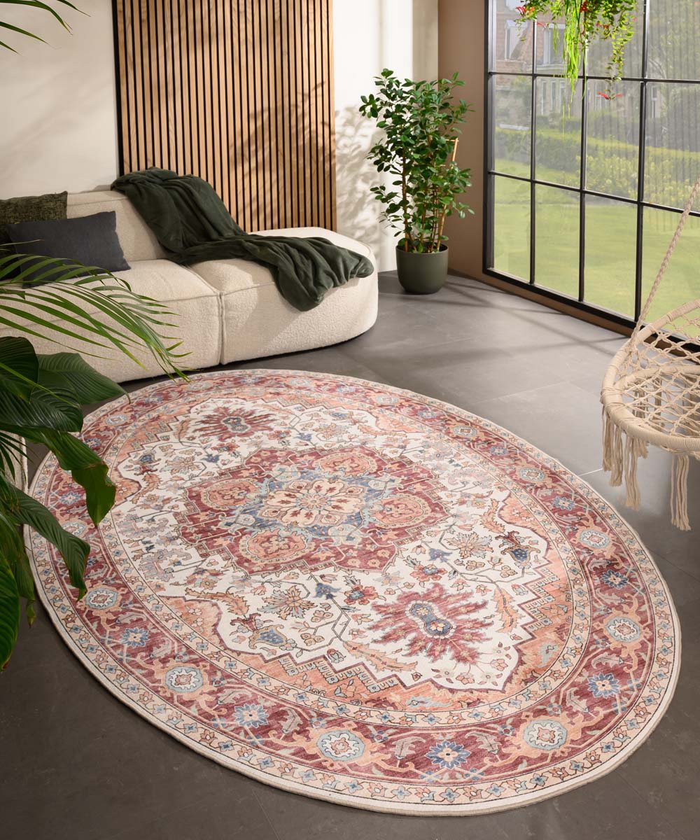 Buitenkleed ovaal Vintage - Valenca Fino crème/rood 120x160 cm