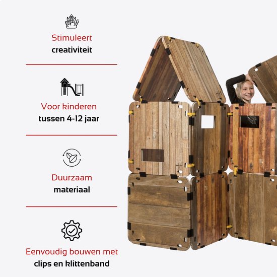Fantasy Forts Sturdy Set - Speelhuisje voor buiten en binnen - 4 tot 12 jaar - 16 Platen - 16 Clips - 36 Klittenband stukjes - Hut bouwen - Bouwpakket kinderen