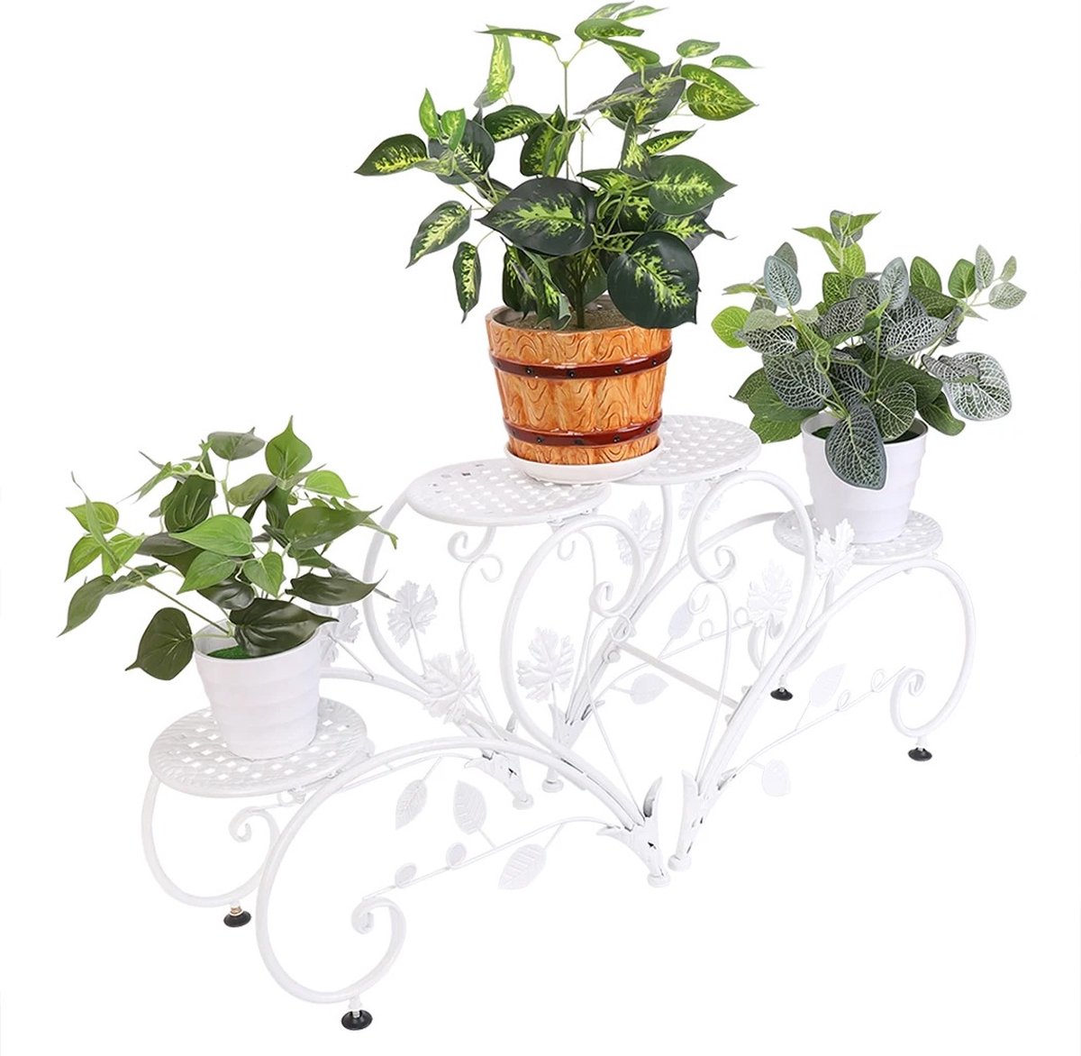 Mygroot - Plantenrek - Wandrek - Voor Planten - Ladder Kast - 3 Planken - 3 Laags - Plantenrek - Wit - Hart vorm
