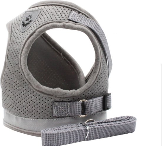 Kittentuigje - Verstelbaar Kattentuigje Reflecterend - Kattenharnas - Kattentuig Met Looplijn - Grijs - Maat XS