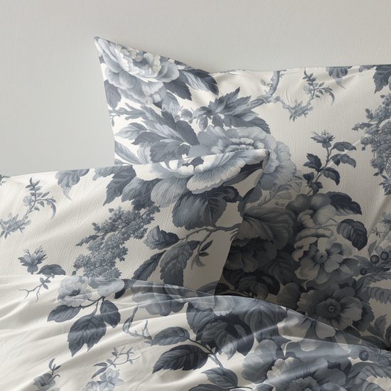Katoenen Flanellen Dekbedovertrekset Indigo Flowers - 240x220 + 2*60x70cm van Merkloos — afbeelding 2