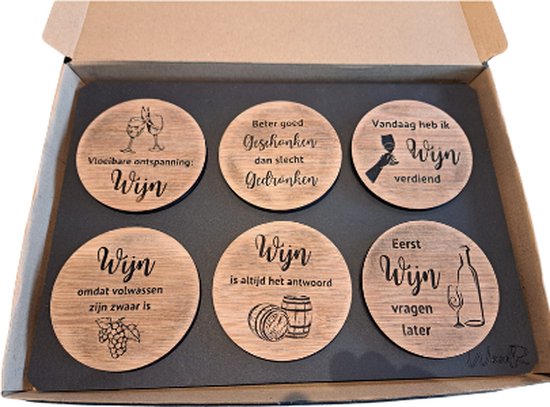 WoodR Geef een Origineel Cadeau met Onze Wijnonderzetters! unieke set