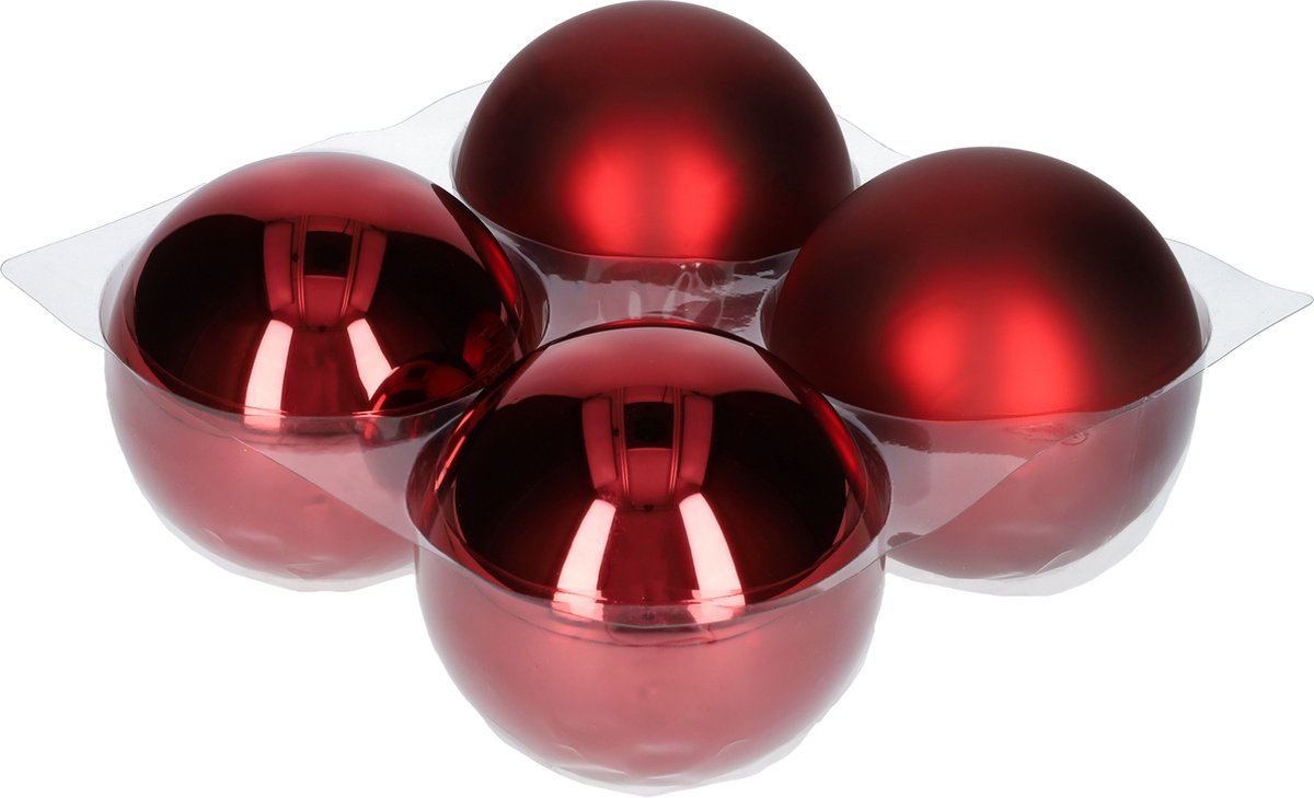 Glazen kerstballen - Set van 4 stuks/100mm - Luxe kerst decoratie - Sfeervolle kerstversiering voor in de kerstboom - Glas - Dark Red Combi - Donkerrood – foto 5