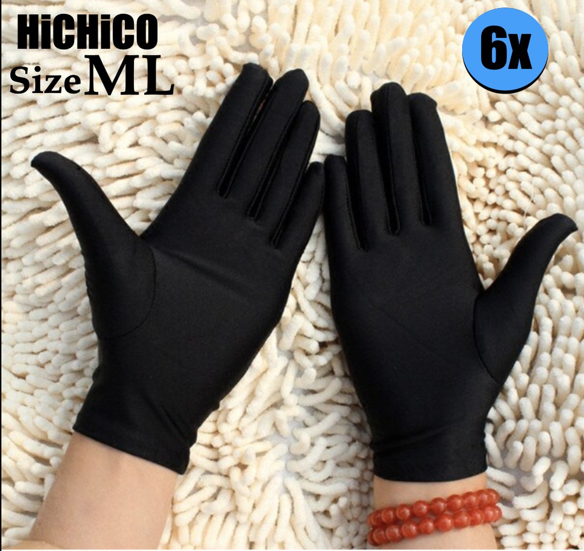 Katoenen Handschoenen voor Dames - Stoffen handschoenen - medische handschoenen voor Gezondheidszorg, Ziekenhuis, Beauty Center, Kapper en Salon Spa Tattoo, Jewelry ZWART Maat M/L 6Stuks/3Pairs