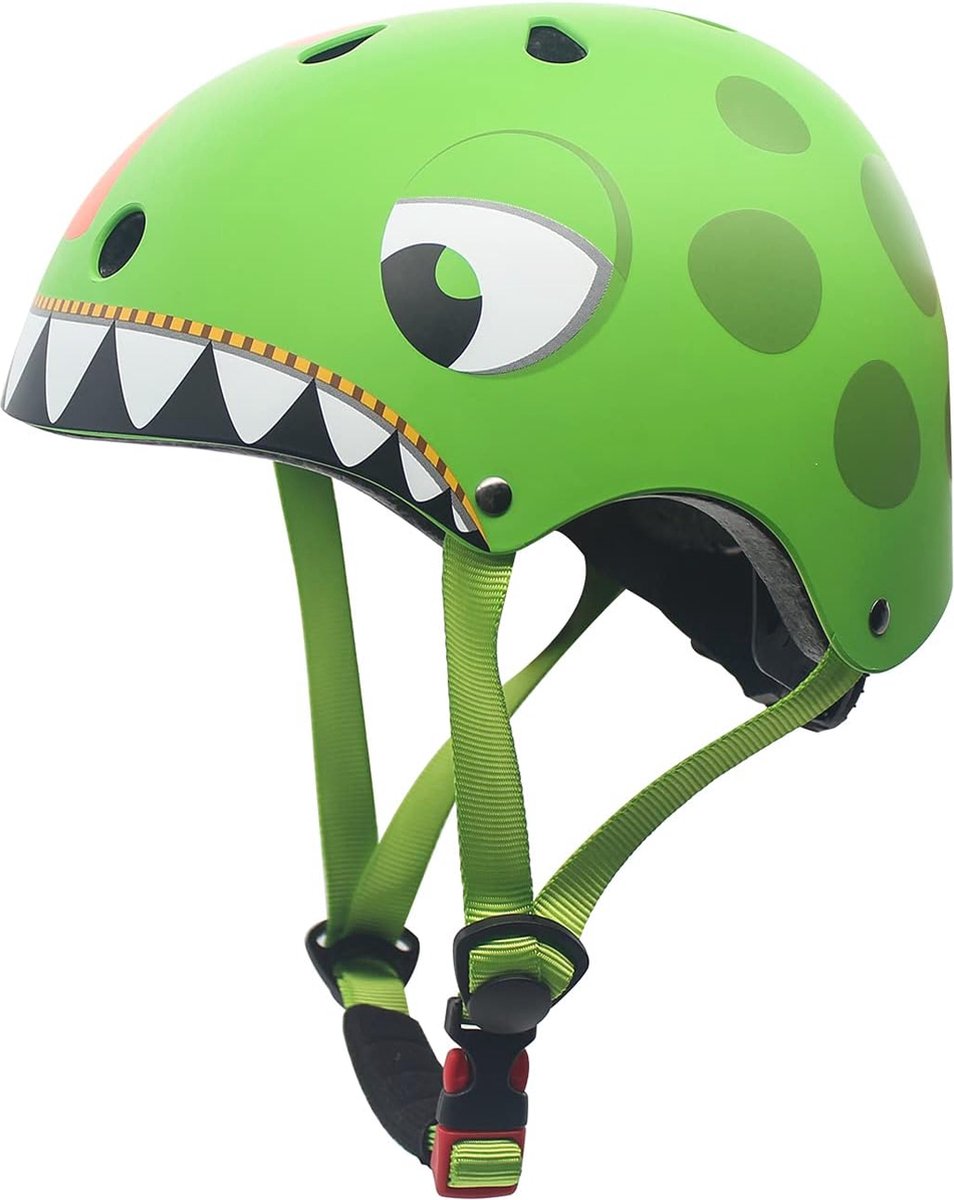 Kinderfietshelm voor 2-5 jaar, verstelbare skatehelm voor jongens en meisjes, lichte en stevige sporthelm met dinosaurus ontwerp