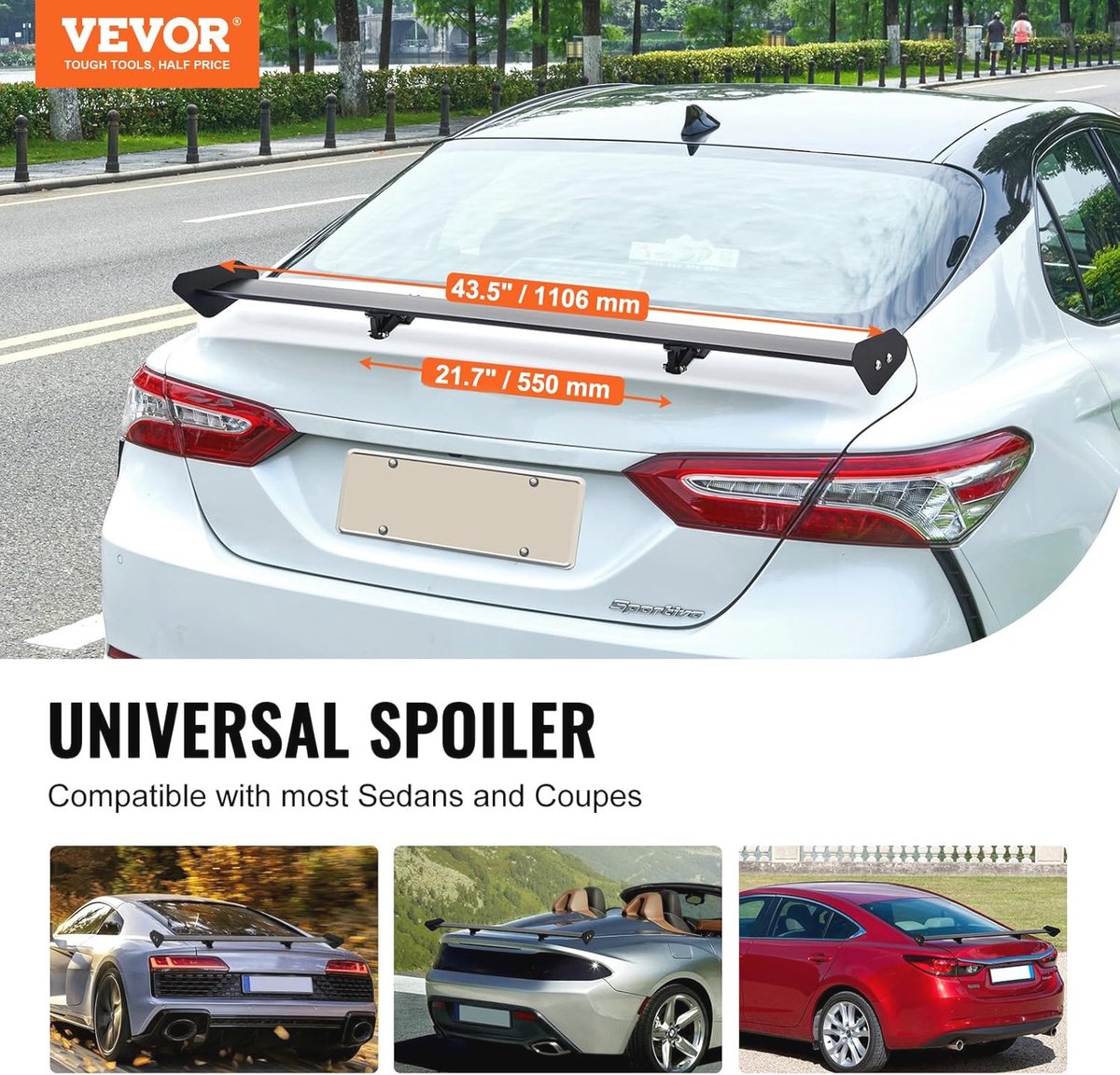 Universele 110 cm Auto Spoiler - Verstelbare Lichtgewicht Aluminium Achterspoiler voor Sedans en Coupés