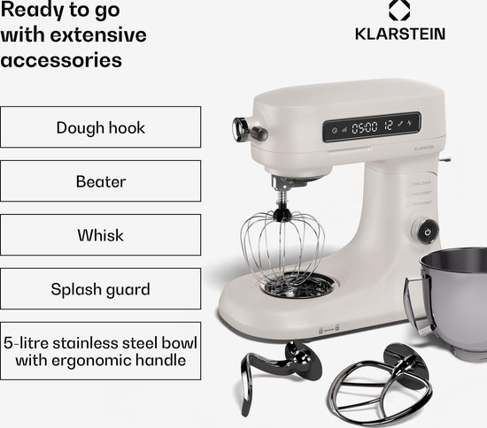 Chiara keukenmachine - 1600 watt - 12 standen - roestvrijstalen kom - LC-display - inclusief accessoires van Klarstein — afbeelding 4